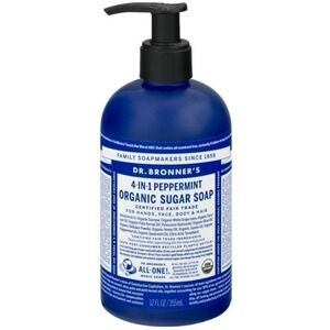 Dr. Bronner's Organic Sugar Soap Unisex 12oz Blue New Peppermint 4-in-1 Pump